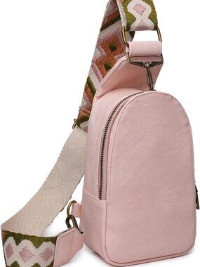 New Pink Leather Crossbody Sling Bag with Guitar Strap